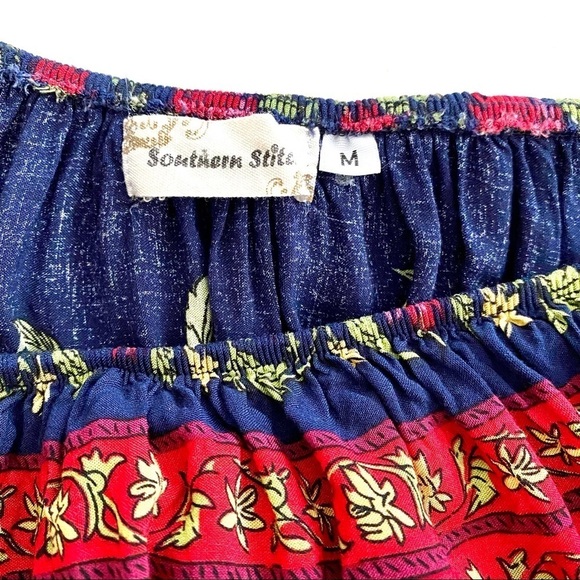 Bohemian Floral Rayon Blouse Top Medium Cottagecore Flowy Relaxed Fit Casual - Picture 5 of 10